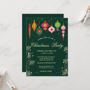 Retro Christmas Ornaments Snowflakes Christmas Invitation