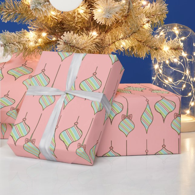 Retro Christmas Ornaments Wrapping Paper (Holidays)