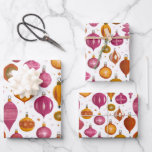 Retro Christmas Ornaments Wrapping Paper Sheet<br><div class="desc">Retro Christmas ornaments from the last mid-century are still cute and appreciated today. This pattern from about the 1950s is in watercolor illustration style with baubles and holiday accents. The sheets of wrapping paper in this set have the same colourful bulbs in magenta and orangey tones. However each of the...</div>
