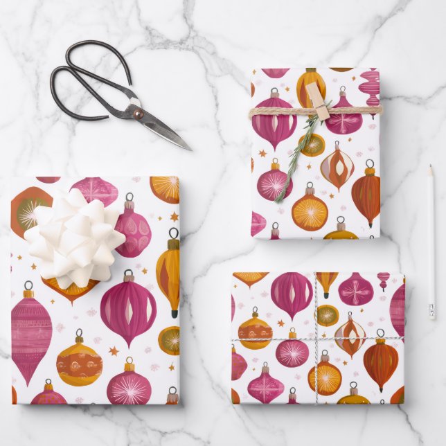 Retro Christmas Ornaments Wrapping Paper Sheet (Front)