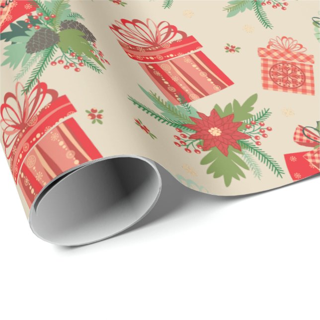 Retro Christmas Packages Merry Christmas Wrapping Paper (Roll Corner)