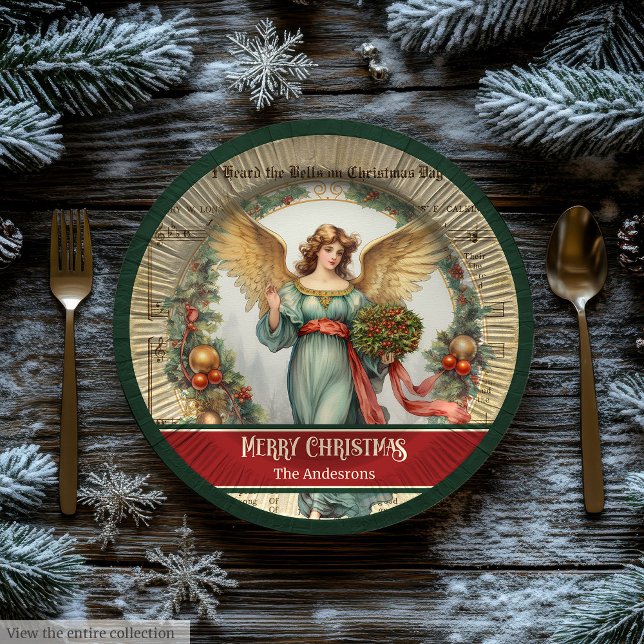 Retro Christmas Paper Plates Green Red Angel Decor (Retro Christmas Paper Plates Green Red Angel Decor)