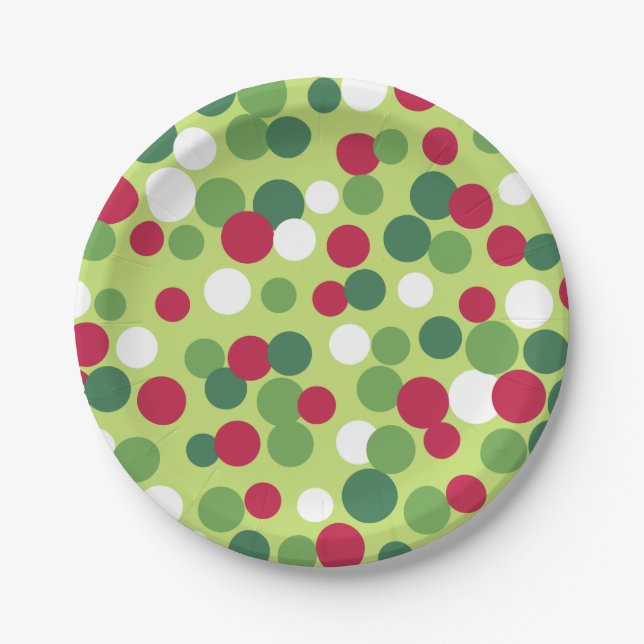 Retro Christmas Party Dots Paper Plates (Front)