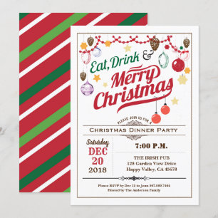 Retro Christmas party eat drink and be merry Invitation