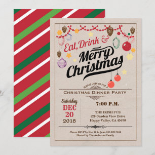 Retro Christmas party eat drink merry Christmas Invitation