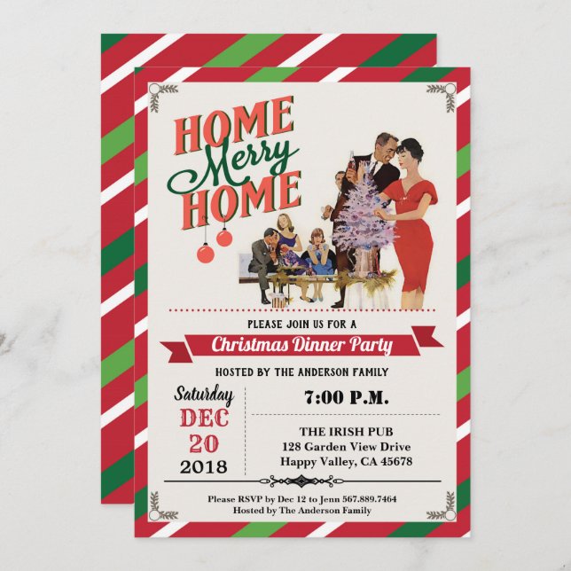 Retro Christmas party housewarming home sweet home Invitation (Front/Back)