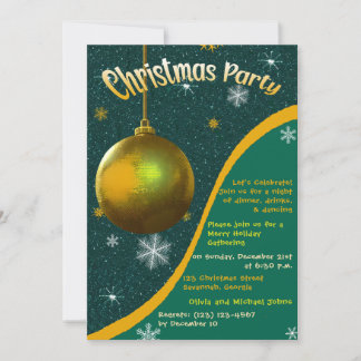 Retro Christmas Party Invitation Green and gold