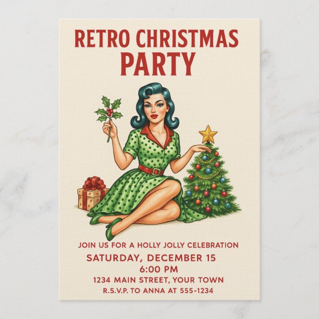 Retro Christmas Party Invitation | Vintage Pin-Up  (Front)