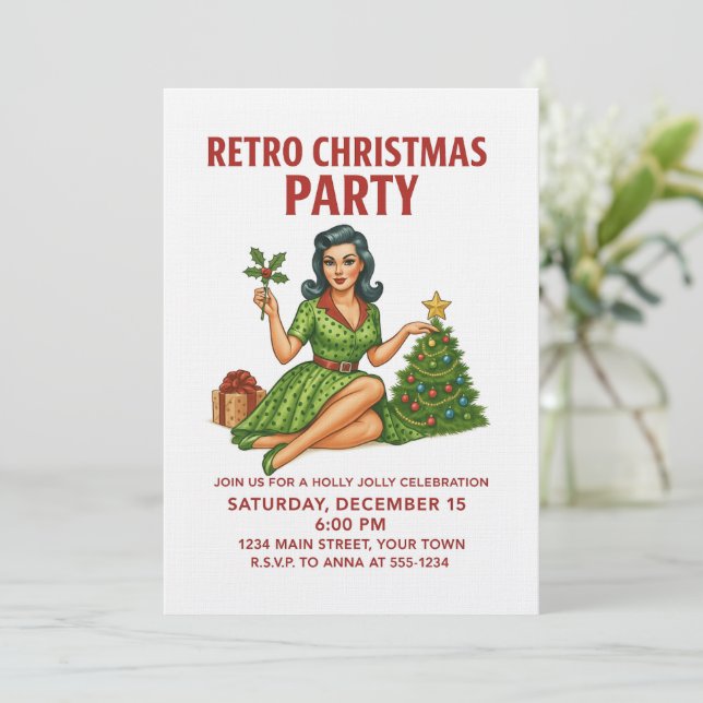 Retro Christmas Party Invitation | Vintage Pin-Up  (Standing Front)