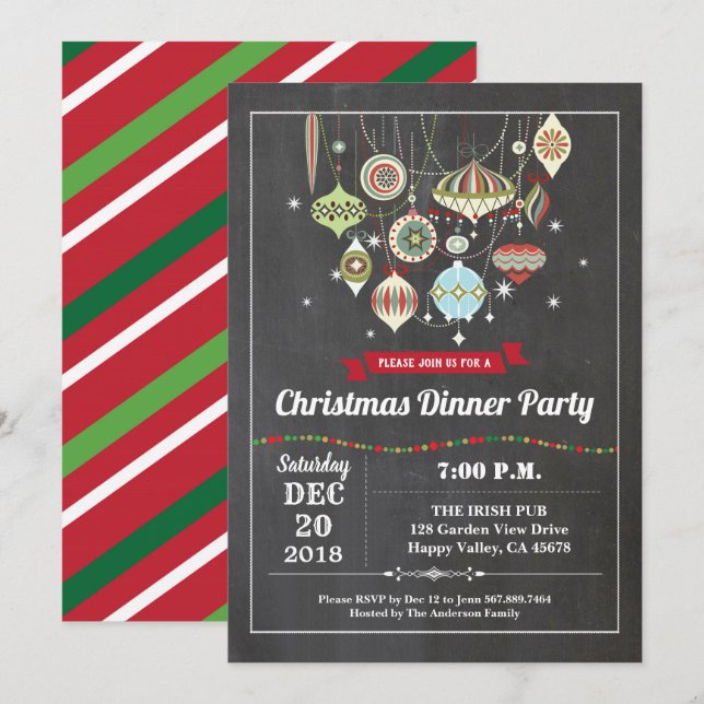 Retro Christmas party ornament exchange vintage Invitation (Front/Back)