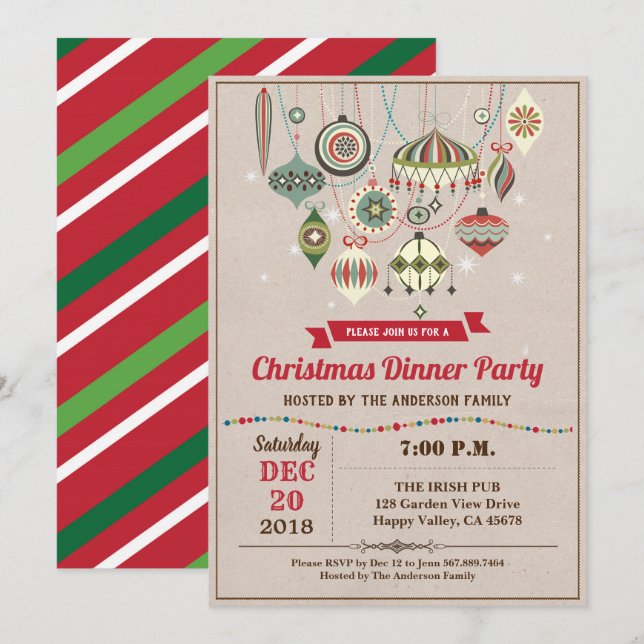 Retro Christmas party ornament exhange vintage Invitation (Front/Back)