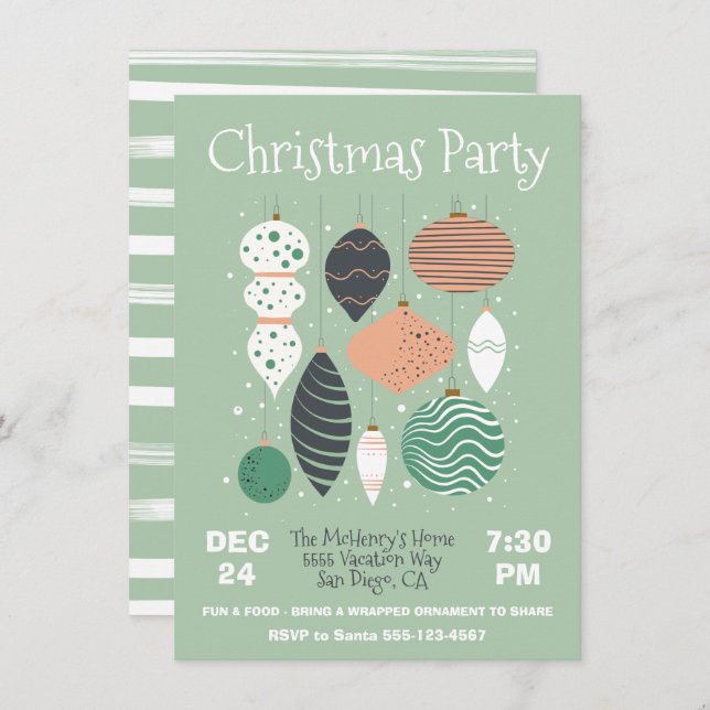 Retro Christmas Party Ornament Invitation (Front/Back)