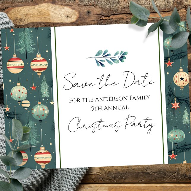 Retro Christmas Party Save the Date Tree Postcard (Creator Uploaded)