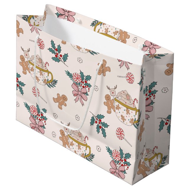 Retro Christmas Pattern Large Gift Bag (Front Angled)