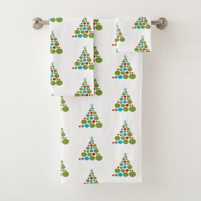 Retro Christmas Pattern Tree Balls Red Green Blue Bath Towel Set (Insitu)