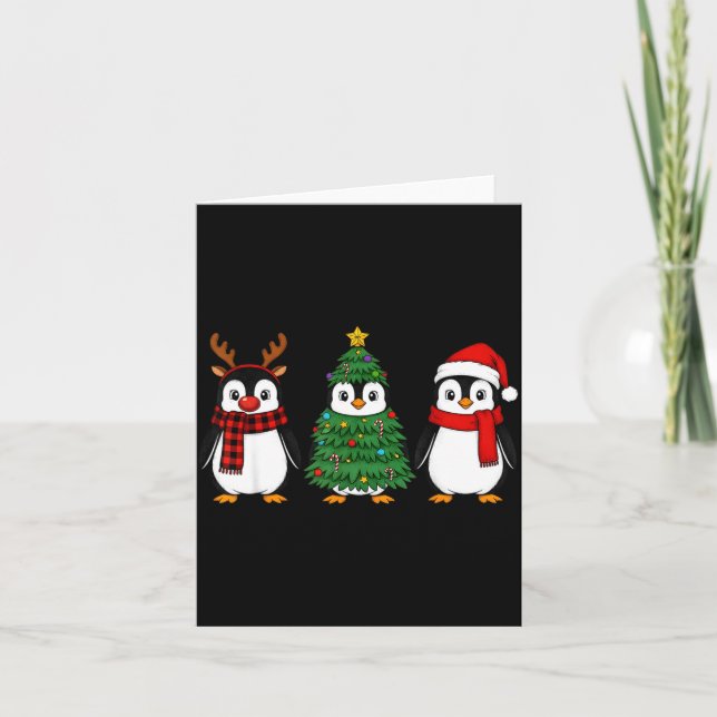 Retro Christmas Penguin Santa Reindeer  Card (Front)