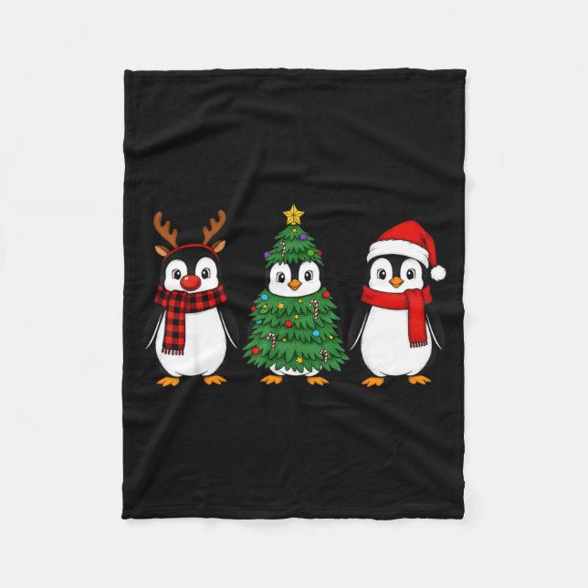 Retro Christmas Penguin Santa Reindeer  Fleece Blanket (Front)