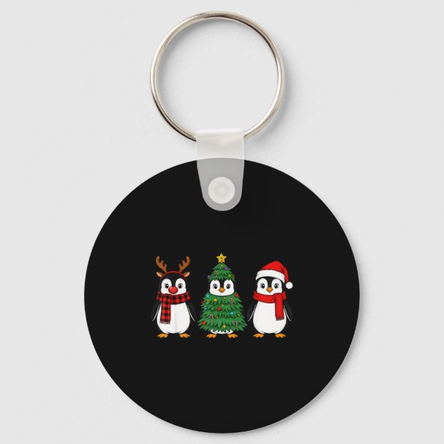 Retro Christmas Penguin Santa Reindeer  Key Ring (Front)