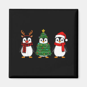 Retro Christmas Penguin Santa Reindeer Magnet