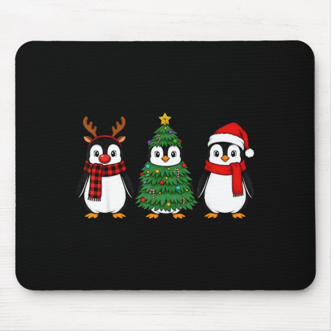 Retro Christmas Penguin Santa Reindeer  Mouse Mat (Front)