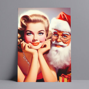 Retro Christmas Pin-up and Santa Claus Postcard