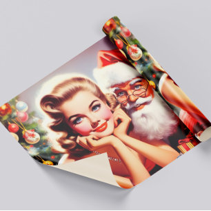 Retro Christmas Pin-up and Santa Claus Wrapping Paper