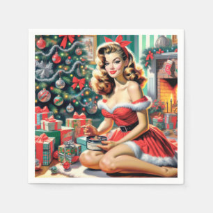 Retro Christmas Pin Up Napkin