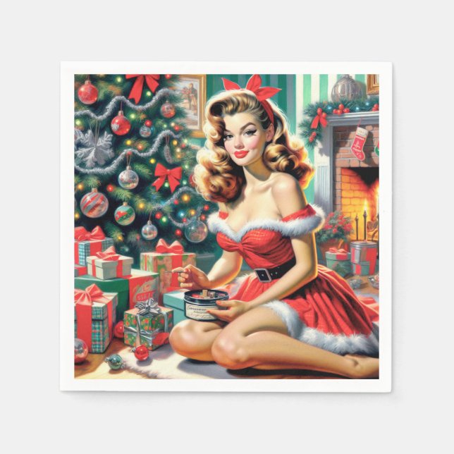 Retro Christmas Pin Up Napkin (Front)