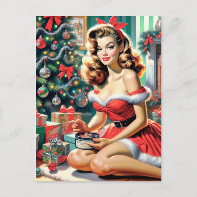 Retro Christmas Pin Up Postcard (Front)