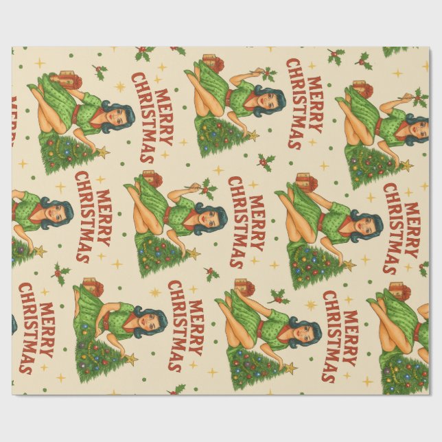 Retro Christmas Pin-Up Wrapping Paper  (Flat)