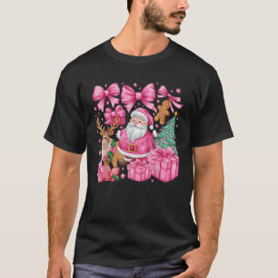 Retro Christmas Pink Coquette Bow Santa Reindeer G T-Shirt
