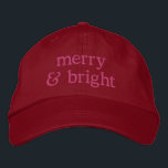 Retro Christmas Pink Red Merry Bright Custom Chic Embroidered Hat<br><div class="desc">Celebrate the holiday season in style with this chic and festive "Merry & Bright" embroidered baseball cap. Featuring retro-inspired text and a vibrant pink and red palette, this trendy Christmas accessory is perfect for adding a fun, nostalgic touch to your holiday outfits. Whether you're attending a holiday party, decorating the...</div>