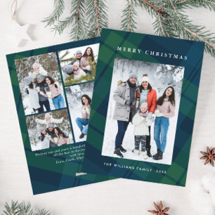 Retro Christmas Plaid 5 Photo Greeting Holiday Card
