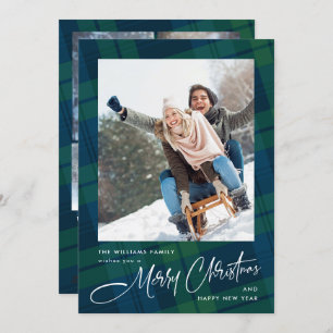 Retro Christmas Plaid 5 Photo Greeting Holiday Card