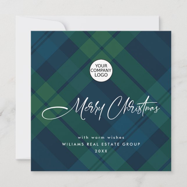 Retro Christmas Plaid Corporate Greeting Holiday Card (Front)