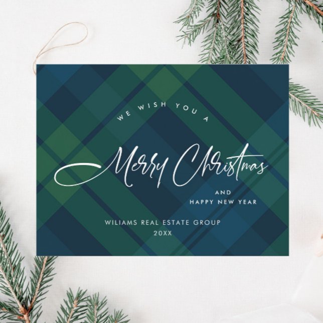 Retro Christmas Plaid Corporate Greeting Holiday Postcard (Creator Uploaded)