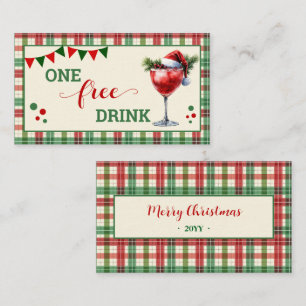 Retro Christmas Plaid Free Drink Party Ticket