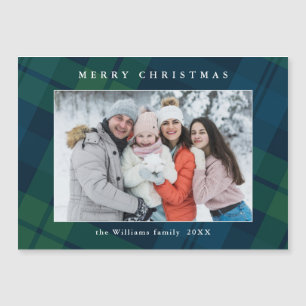 Retro Christmas Plaid PHOTO Magnetic Magnet Card