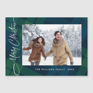Retro Christmas Plaid PHOTO Magnetic Magnet Card