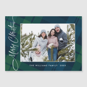 Retro Christmas Plaid PHOTO Magnetic Magnet Card