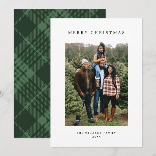 Retro Christmas Plaid Tartan Greeting Photo Holiday Card (Front/Back)