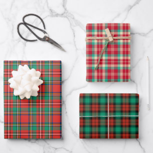 Retro Christmas Plaid Variety Wrapping Paper Sheet