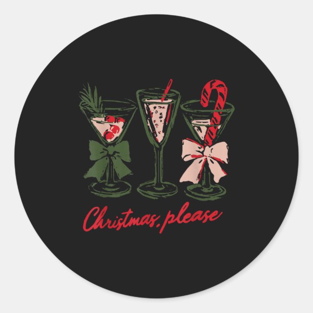 Retro Christmas Please Retro Festive Tail Coquette Classic Round Sticker (Front)