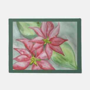 Retro Christmas Poinsettias Doormat
