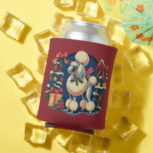 Retro Christmas Poodle Vintage 1950's Holiday Dog Can Cooler