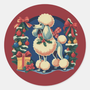 Retro Christmas Poodle Vintage 1950's Holiday Dog Classic Round Sticker
