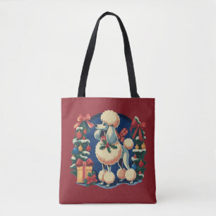 Retro Christmas Poodle Vintage 1950's Holiday Dog  Tote Bag
