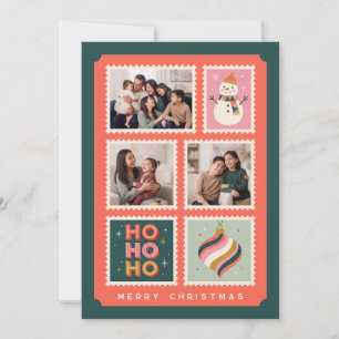 Retro Christmas Postage Stamp Photo Collage Holiday Card
