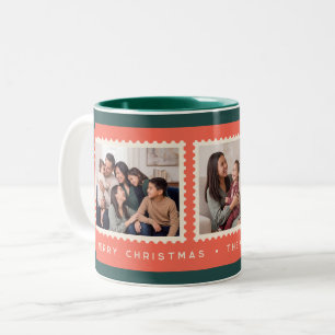 Retro Christmas Postage Stamp Photo Collage Two-Tone Coffee Mug