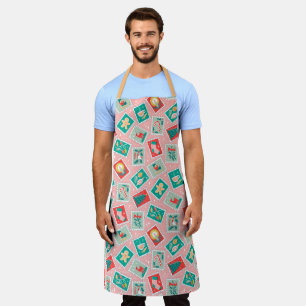 Retro Christmas Postage Stamps Apron